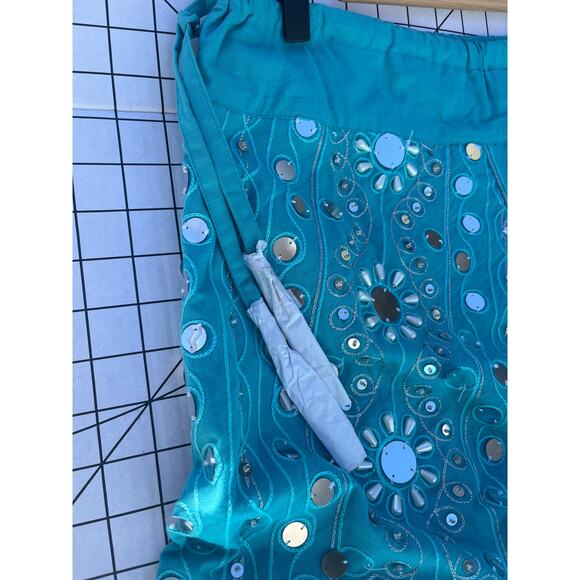 NWT Soft Surroundings Turquoise Maxi Skirt Mirror Embellished Boho Embroider PL - Picture 5 of 9